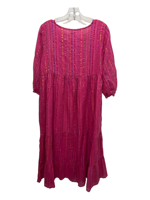 Mer St. Barth Size L Pink Multi Cotton Metallic Detail Striped Maxi Dress Pink Multi / L