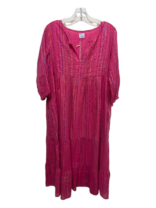 Mer St. Barth Size L Pink Multi Cotton Metallic Detail Striped Maxi Dress Pink Multi / L