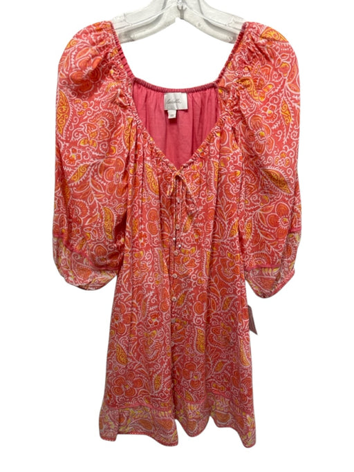 Cleobella Size XS Orange & Pink Cotton Floral Paisley 1/2 Puff Sleeve Dress Orange & Pink / XS