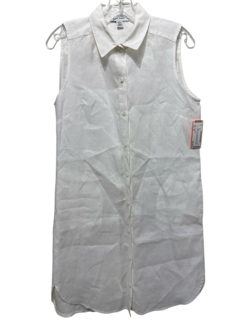 Pure NAVY Size XS White Linen Sleeveless Button Front Collared Shirt Dress White / XS