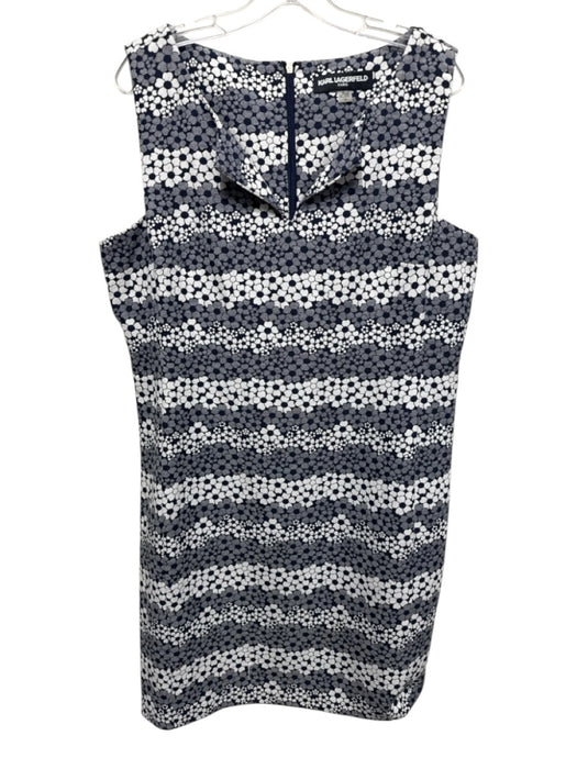 Karl Lagerfeld Size 14 Navy Blue, White, Gray Polyester & Cotton V Neck Dress Navy Blue, White, Gray / 14