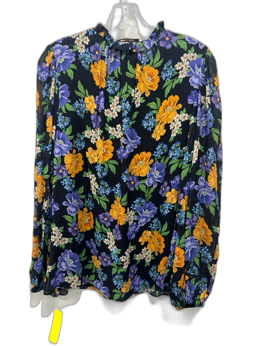 Kobi Halperin Size M Black & Multi Viscose Long Sleeve Floral V Neck Top Black & Multi / M