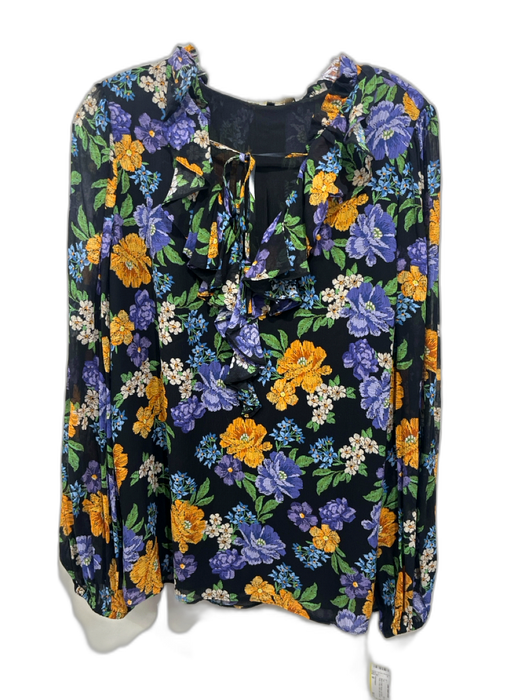 Kobi Halperin Size M Black & Multi Viscose Long Sleeve Floral V Neck Top Black & Multi / M