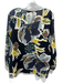 Lafayette 148 Size L Black & Multi Silk Long Sleeve Floral V Neck Top Black & Multi / L