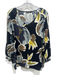 Lafayette 148 Size L Black & Multi Silk Long Sleeve Floral V Neck Top Black & Multi / L