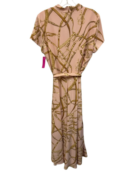Lauren Ralph Lauren Size 12 pink, brown, gold Polyester Horsebit Midi Dress pink, brown, gold / 12