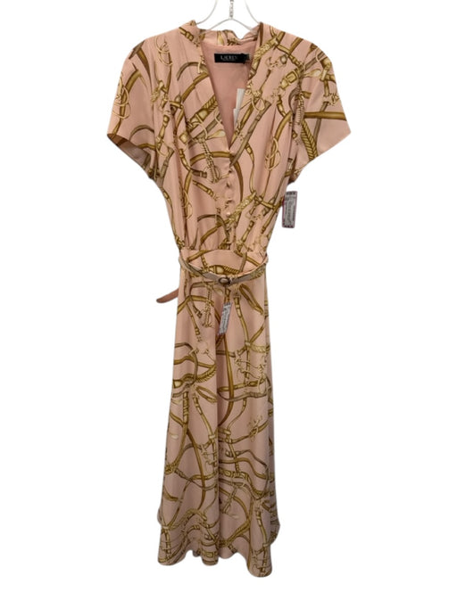 Lauren Ralph Lauren Size 12 pink, brown, gold Polyester Horsebit Midi Dress pink, brown, gold / 12