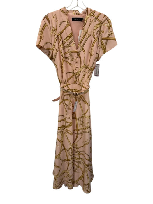Lauren Ralph Lauren Size 12 pink, brown, gold Polyester Horsebit Midi Dress pink, brown, gold / 12
