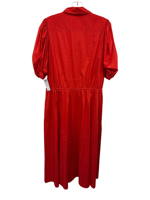 Lauren Ralph Lauren Size 12 Red Cotton Button Down Drawstring Waist Maxi Dress Red / 12