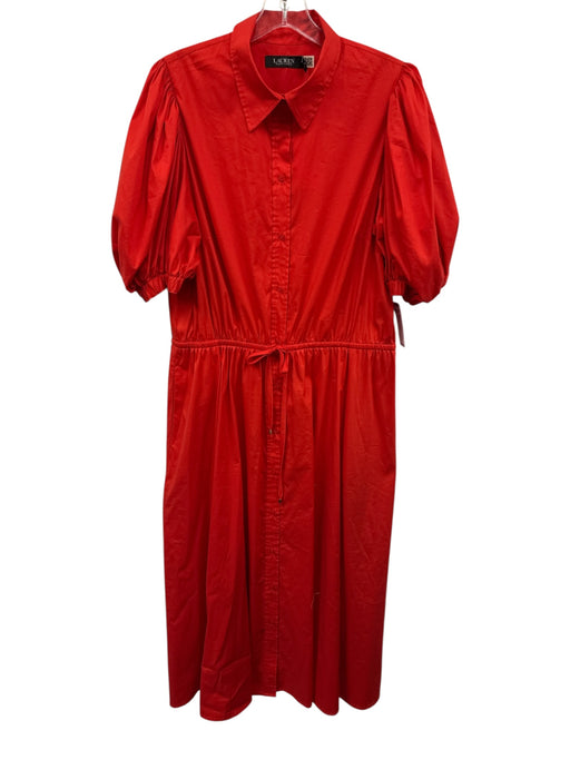 Lauren Ralph Lauren Size 12 Red Cotton Button Down Drawstring Waist Maxi Dress Red / 12