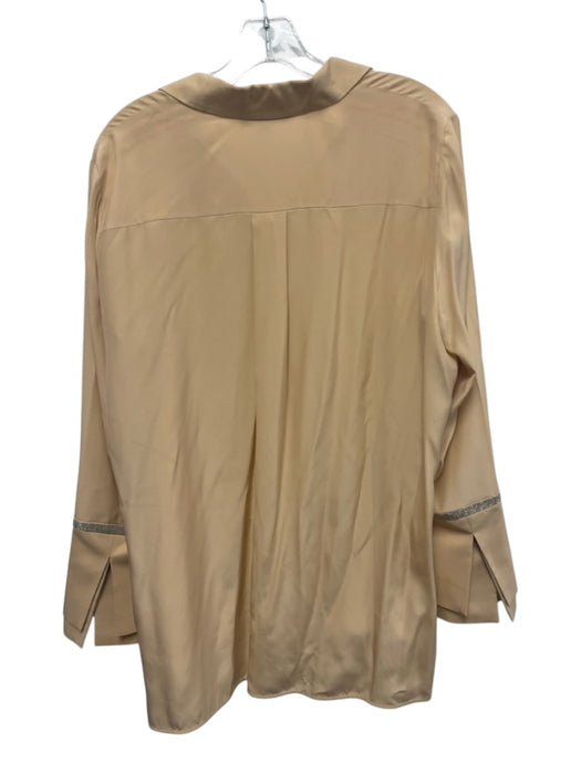 Lafayette 148 Size L Peach Beige Silk Long Sleeve Monili Detail Button Up Top Peach Beige / L