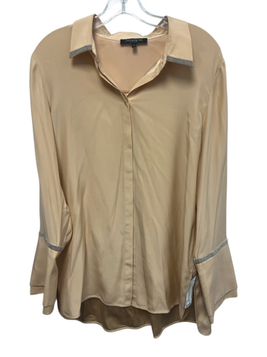 Lafayette 148 Size L Peach Beige Silk Long Sleeve Monili Detail Button Up Top Peach Beige / L