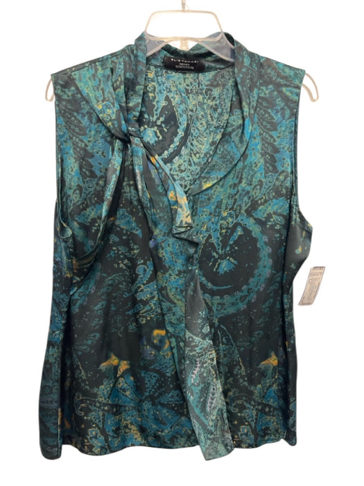 Elie Tahari Size Est L Black & Teal Print Missing Fabric Tag Sleeveless Top Black & Teal Print / Est L