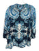 Kobi Halperin Size XL Blue & White Silk Floral Paisley Pleat Detail V Neck Top Blue & White / XL