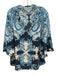 Kobi Halperin Size XL Blue & White Silk Floral Paisley Pleat Detail V Neck Top Blue & White / XL