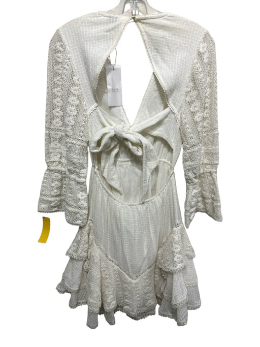 Hemant & Nandita Size S White Cotton Crochet Lace Long Sleeve Tiered Mini Dress White / S