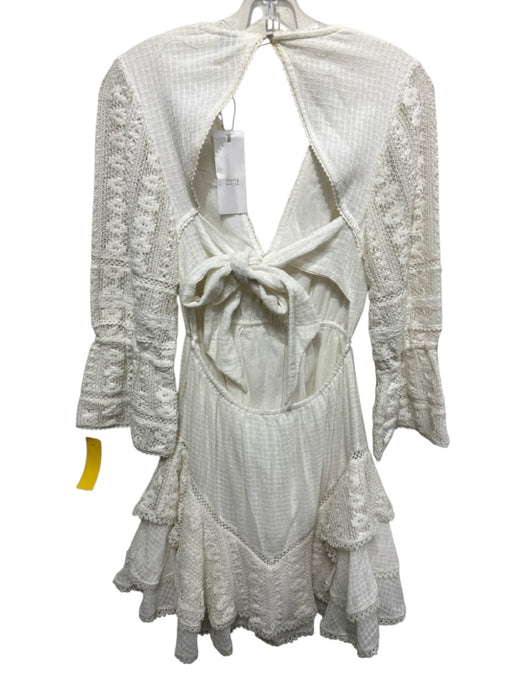 Hemant & Nandita Size S White Cotton Crochet Lace Long Sleeve Tiered Mini Dress White / S