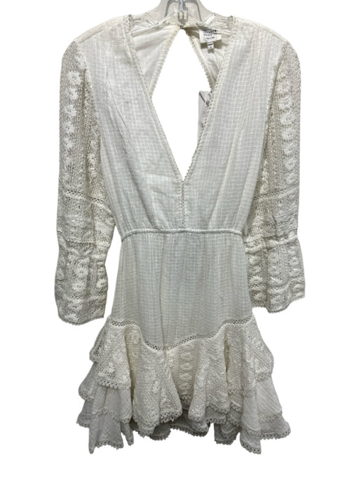 Hemant & Nandita Size S White Cotton Crochet Lace Long Sleeve Tiered Mini Dress White / S