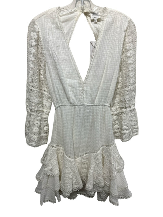 Hemant & Nandita Size S White Cotton Crochet Lace Long Sleeve Tiered Mini Dress White / S
