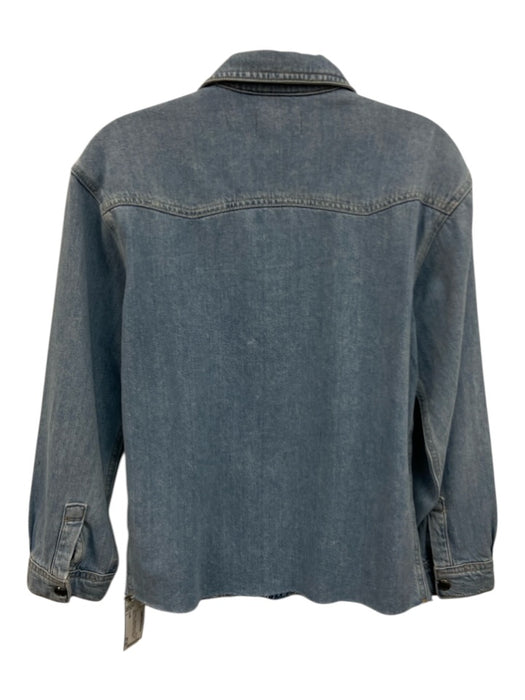 DL1961 Size L Light Wash Cotton Blend Denim Long Sleeve Snap Button Front Top Light Wash / L