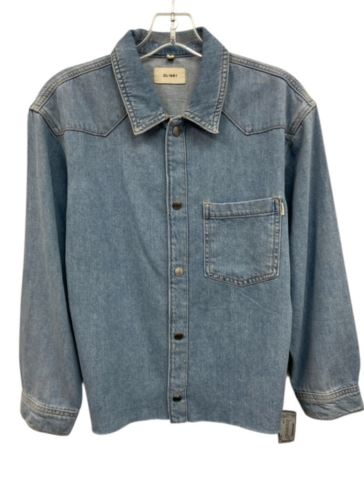 DL1961 Size L Light Wash Cotton Blend Denim Long Sleeve Snap Button Front Top Light Wash / L