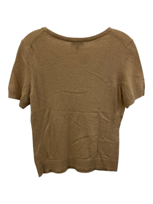 Escada Size S Beige Brown Wool Blend Knit Short Sleeve Applique Neck Sweater Top Beige Brown / S