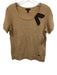 Escada Size S Beige Brown Wool Blend Knit Short Sleeve Applique Neck Sweater Top Beige Brown / S