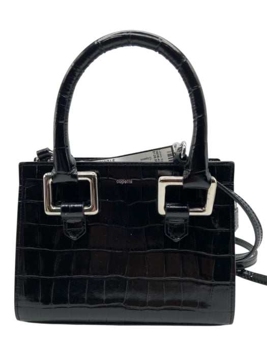 Coperni Black Leather Croc Embossed Zip Close Silver Tone Hardware Bag Black