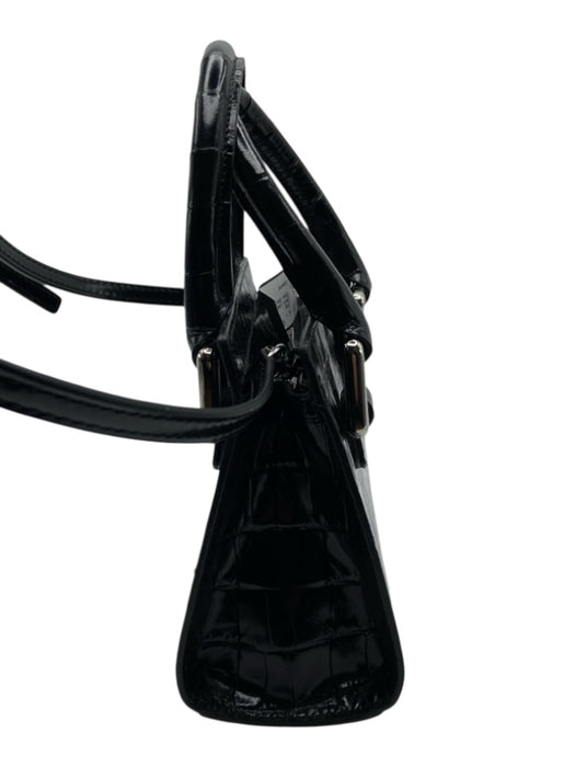 Coperni Black Leather Croc Embossed Zip Close Silver Tone Hardware Bag Black