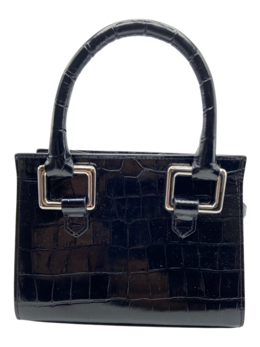 Coperni Black Leather Croc Embossed Zip Close Silver Tone Hardware Bag Black