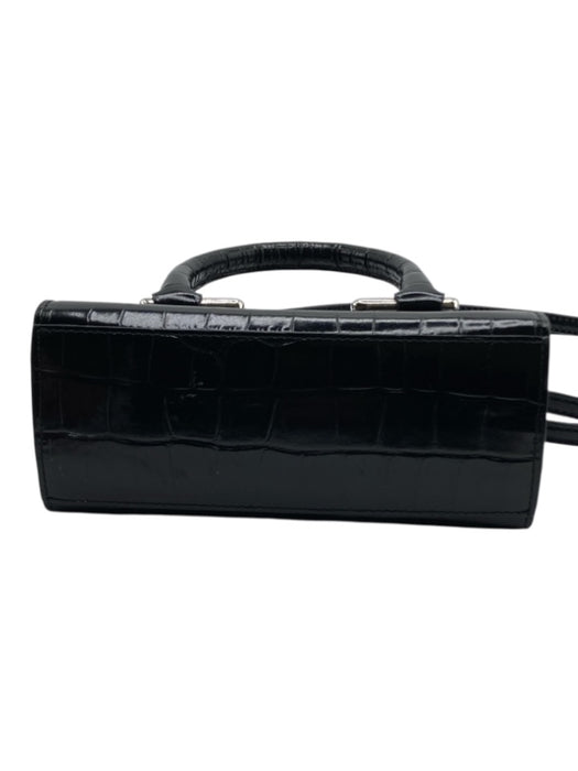 Coperni Black Leather Croc Embossed Zip Close Silver Tone Hardware Bag Black