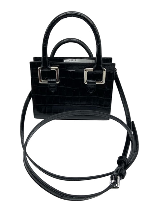 Coperni Black Leather Croc Embossed Zip Close Silver Tone Hardware Bag Black