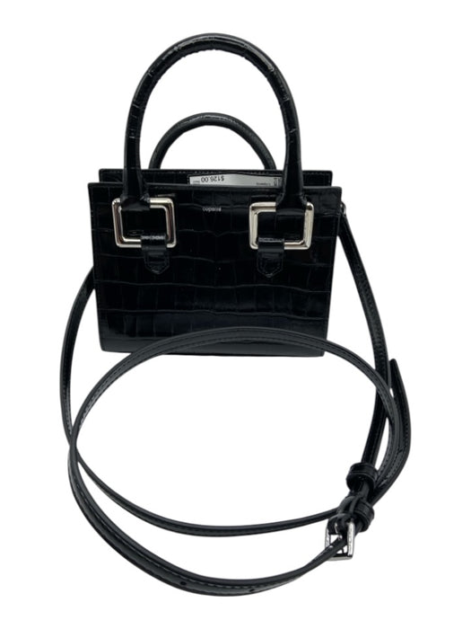 Coperni Black Leather Croc Embossed Zip Close Silver Tone Hardware Bag Black