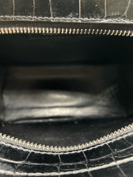 Coperni Black Leather Croc Embossed Zip Close Silver Tone Hardware Bag Black