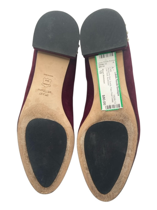 Stuart Weitzman Shoe Size 10 Burgundy Red Suede Faux Pearl Detail Low Heel Flats Burgundy Red / 10
