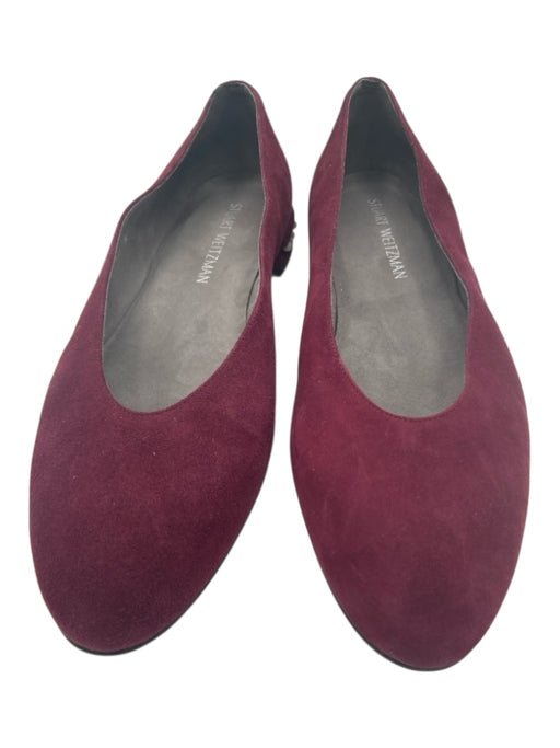 Stuart Weitzman Shoe Size 10 Burgundy Red Suede Faux Pearl Detail Low Heel Flats Burgundy Red / 10