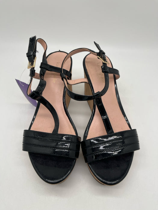 Kate Spade Shoe Size 6.5 Black & Beige Patent open toe Ankle Buckle Wedges