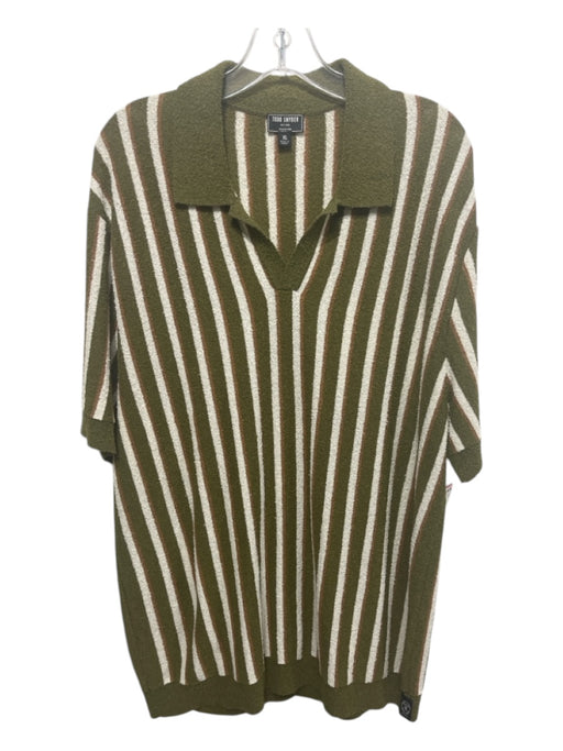 Todd Snyder Size XL Olive & Multi Cotton Striped Polo Men's Short Sleeve XL