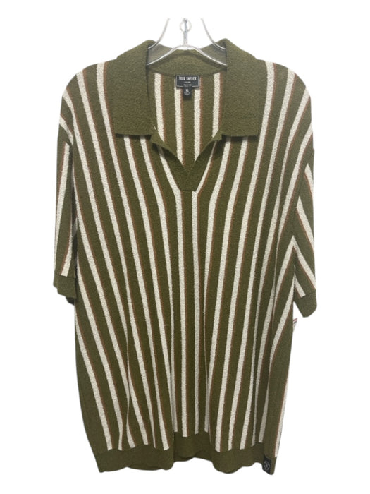 Todd Snyder Size XL Olive & Multi Cotton Striped Polo Men's Short Sleeve XL