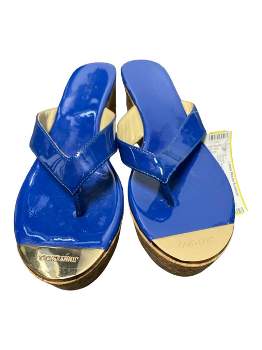 Jimmy Choo Shoe Size 39 Royal Blue Patent Leather Cork Thong Gold Plate Shoes Royal Blue / 39