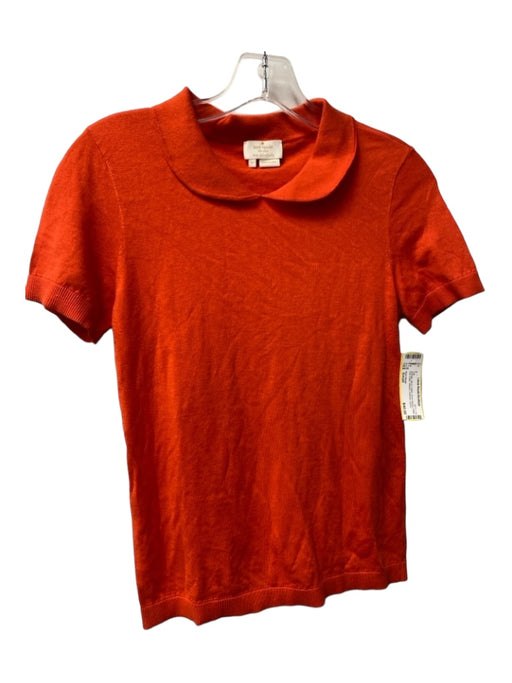 Kate Spade Size Small Orange Silk & Cotton Short Sleeve Peter Pan Collar Top Orange / Small