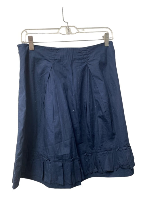 Miu Miu Size 42 Navy Cotton Side Zip Pleat Detail Ruffle Accent Above Knee Skirt Navy / 42