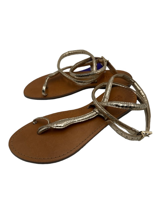 Schutz Shoe Size 38 Gold Leather Metallic toe strap Snakeskin Sandals Gold / 38