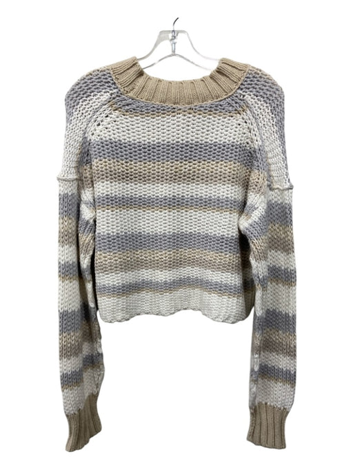 Free People Size S Beige, White & Gray Cotton & Acrylic Rib Knit Crop Sweater Beige, White & Gray / S