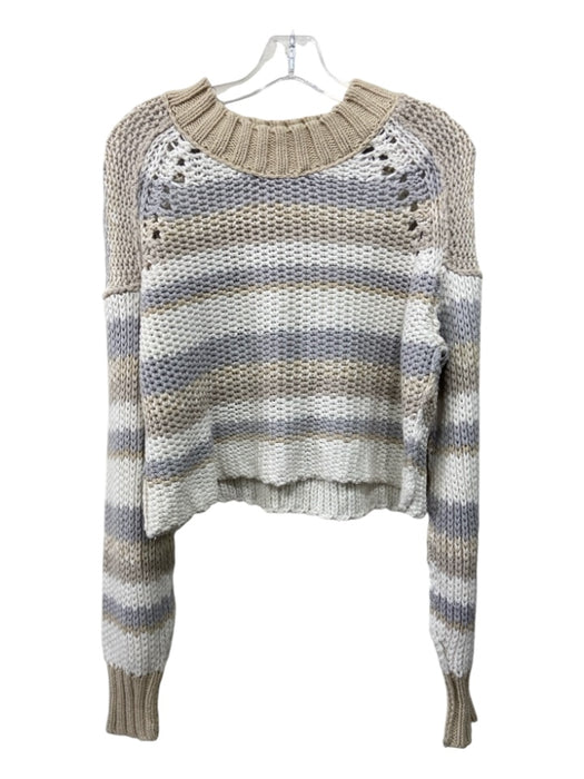 Free People Size S Beige, White & Gray Cotton & Acrylic Rib Knit Crop Sweater Beige, White & Gray / S