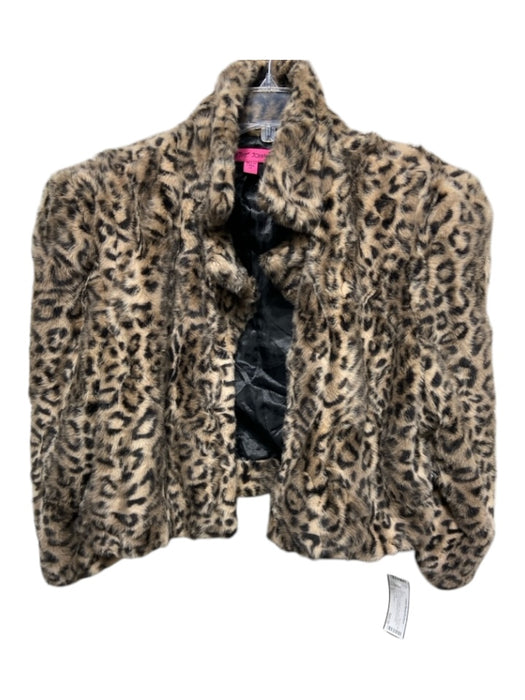 Betsey Johnson Size M Brown & Black Faux Fur Animal Print Crop Jacket Brown & Black / M