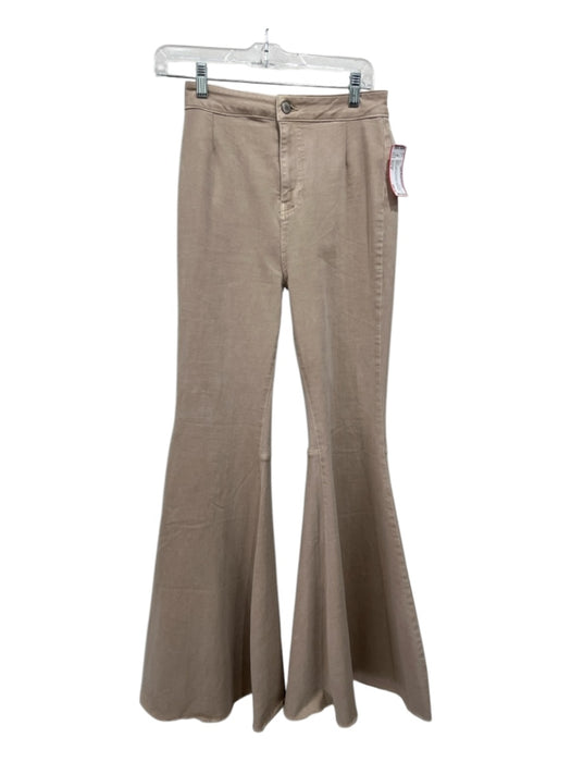 Free People Size Est M Beige Cotton & Polyester Elastic Waist Zip & Button Pants Beige / Est M