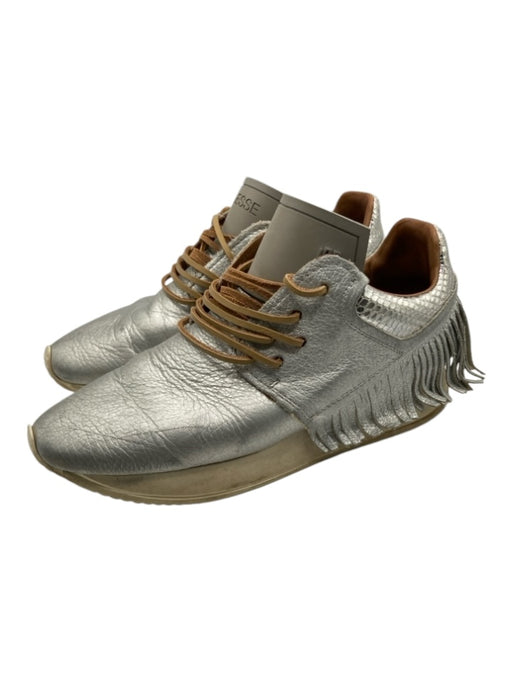 Esseutesse Shoe Size 37 Silver Gray Leather Fringe Snake Embossed Sneakers Silver Gray / 37