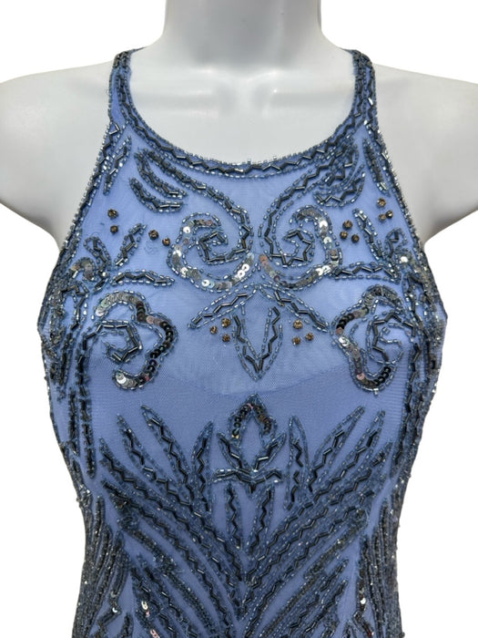 Sherri Hill Size 2 Blue Polyester Beaded Crystals Dangle Back Zip Dress Blue / 2