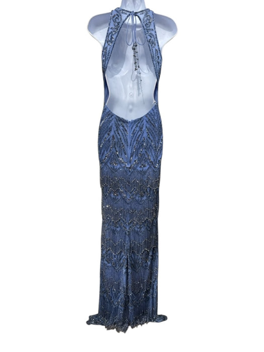 Sherri Hill Size 2 Blue Polyester Beaded Crystals Dangle Back Zip Dress Blue / 2